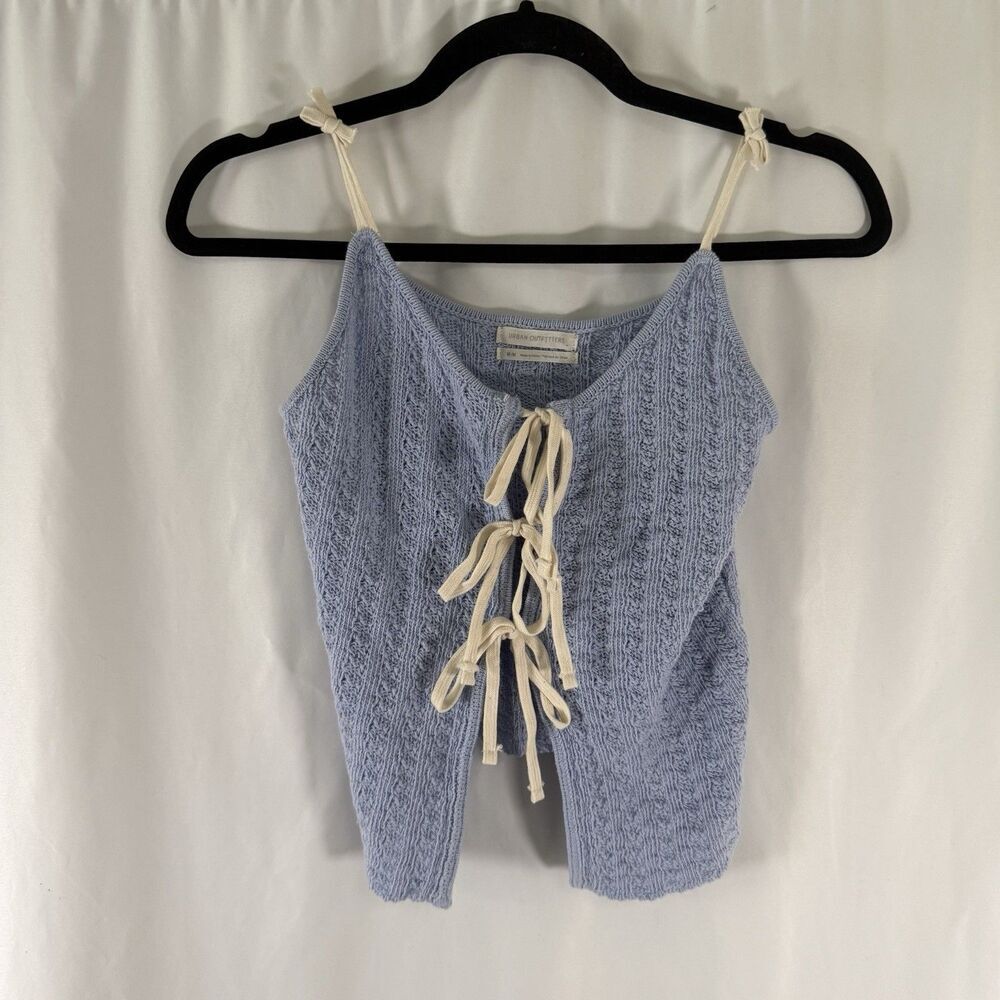 Urban Outfitters Knit Top Women's Medium Blue Bow Front Open Knit Sleeveless